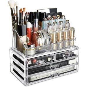 Clear acrylic makeup organizer with drawers and lipstick holder for vanity
